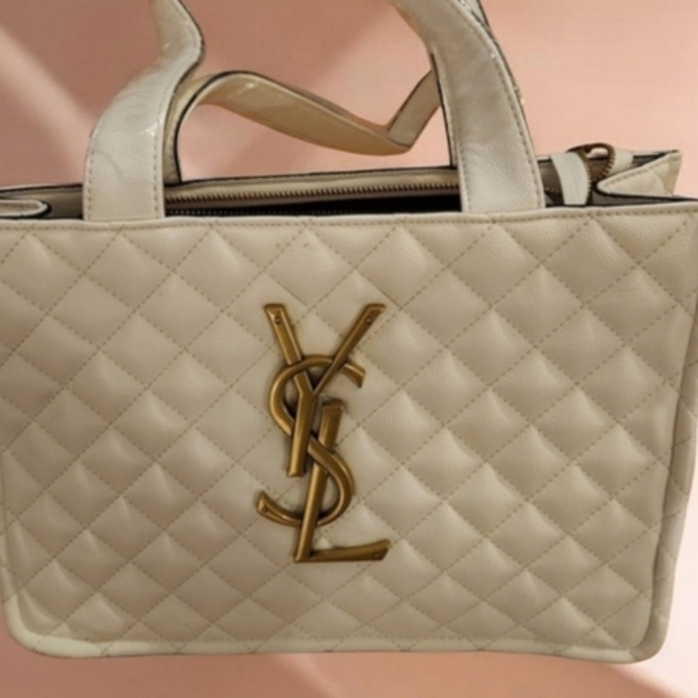 NEW YSL Leather Elegant Cream Quilted Bag